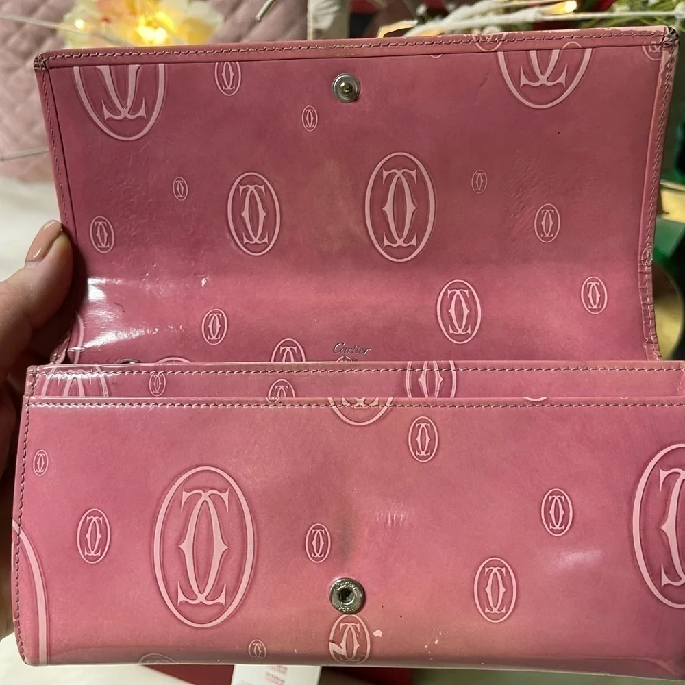 CARTIER MUST DE CARTIER HAPPY BIRTHDAY PINK PATENT LEATHER WALLET AUTHENTIC